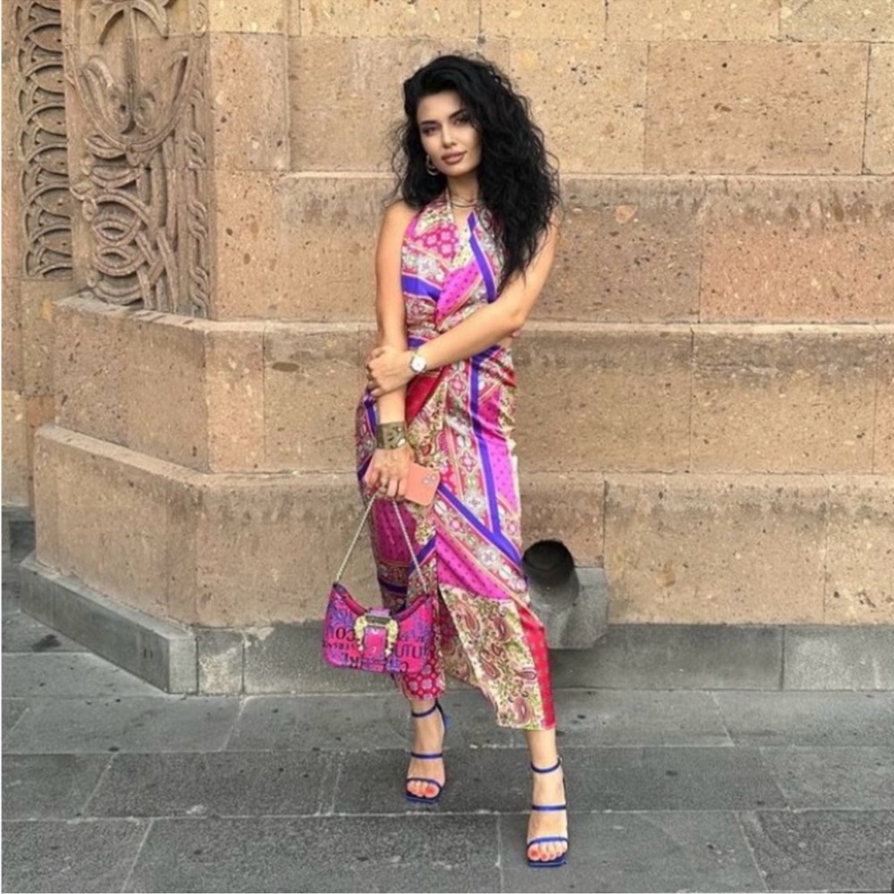 Zara satin effect patchwork midi Dress